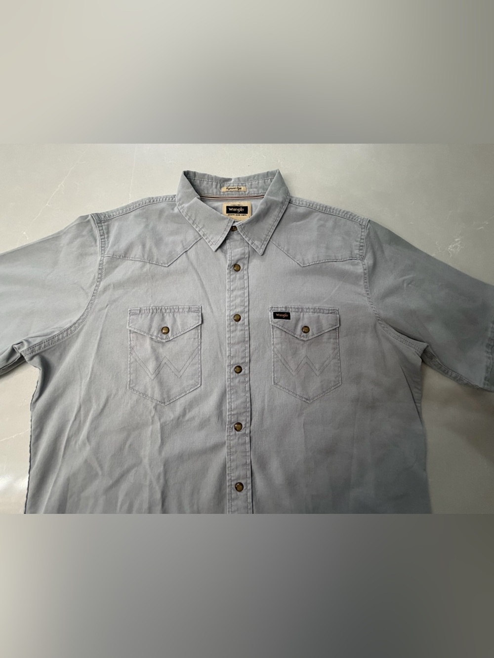 Wrangler Pigment Dye Men’s Light Blue Western Pearl Snap Button-Down Shirt, L